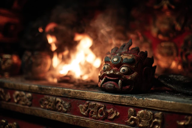 Burning Mask on Temple Altar