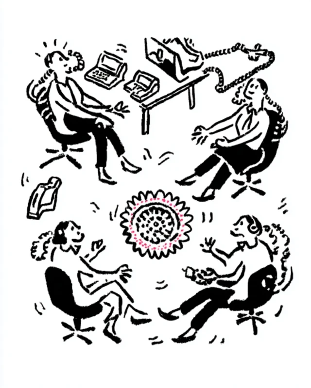 Meditating Call Center Surreal Cartoon