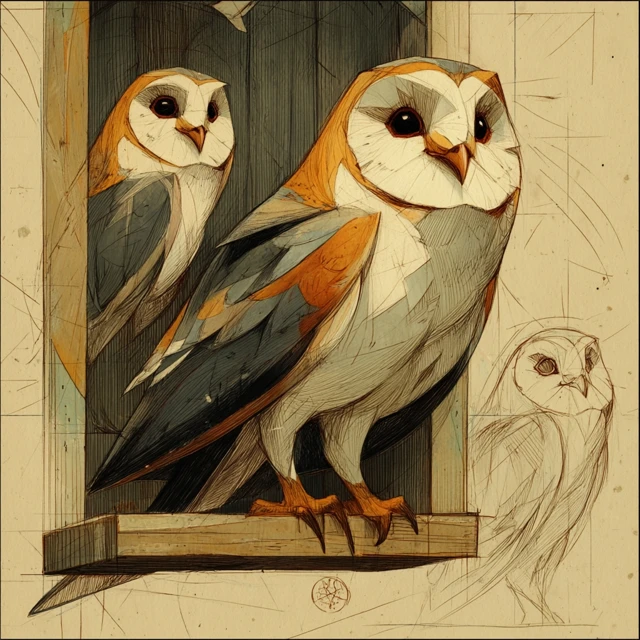 Retro Owl Drawing Vintage Animation Style