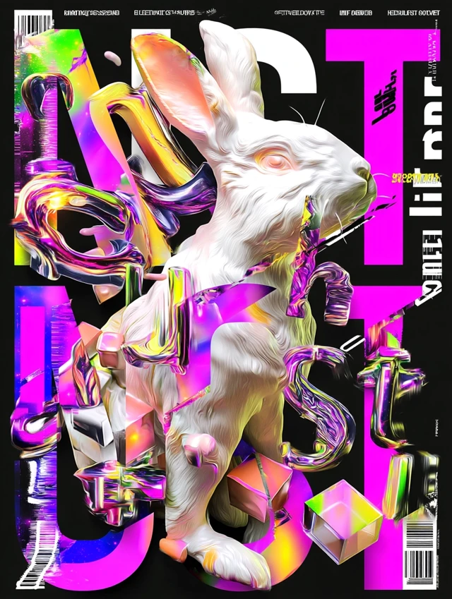 Glitch Rabbit Poster Design Abstract Art Freedom