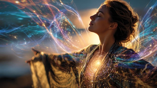 Woman in Radiant Light Energy Field Empowerment Awe