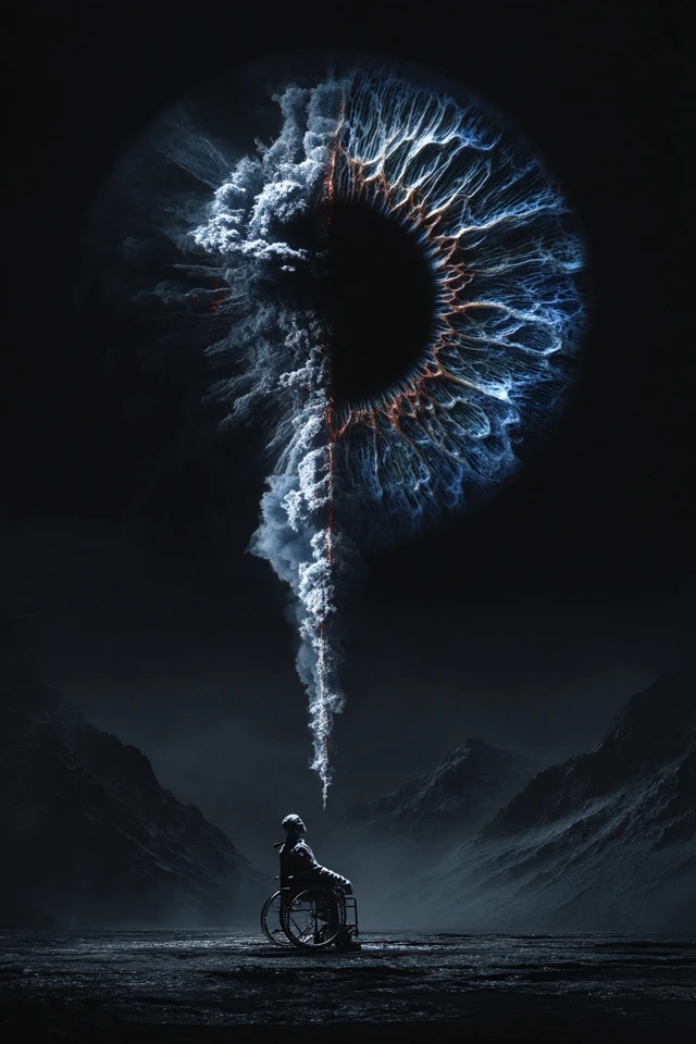 Man in Wheelchair with Cloud Eye Surreal Art