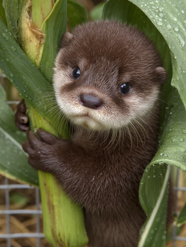 Cute Otter Pup with Corn Anime Style