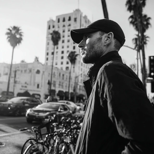 Sad Hipster in Hollywood Street Corner