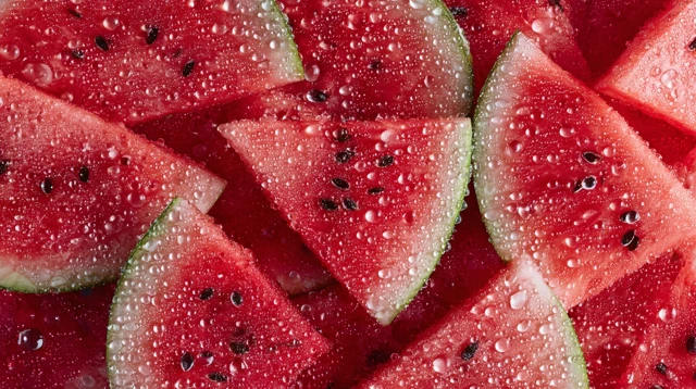 Fresh Watermelon Slices with Sparkling Raindrops