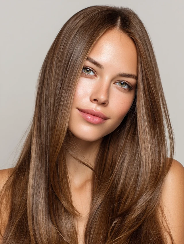 Woman Photo Model with Long Straight Shiny Hair
