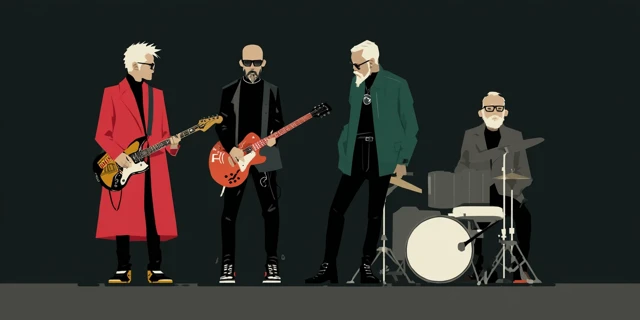 Rock Band Illustration Four Musicians on Stage