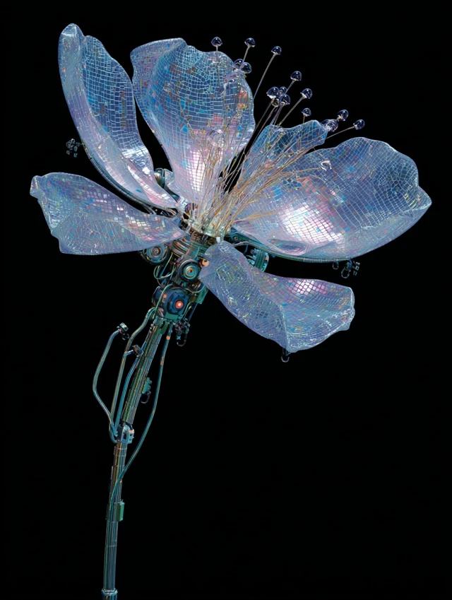 Cybernetic Flower Futuristic Art 3D Render