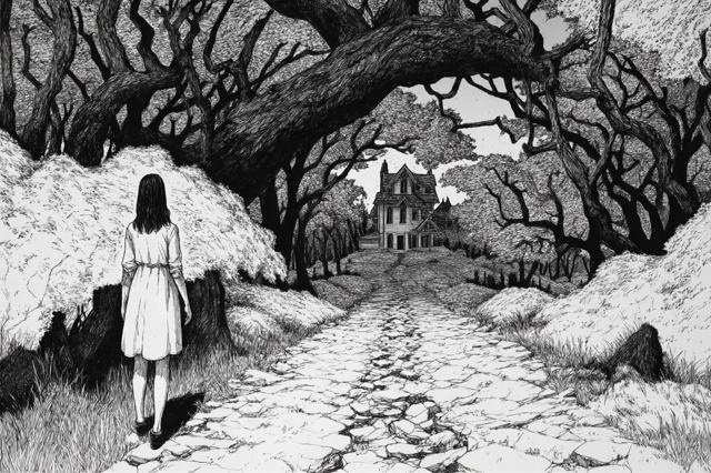 Spooky Forest Path to Haunted House Illustration