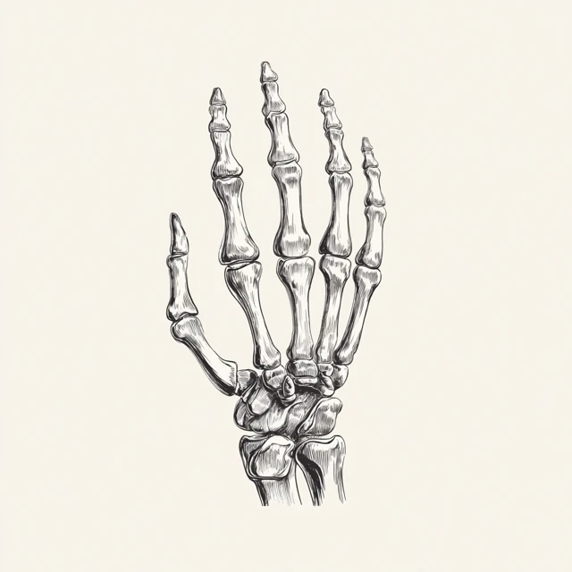 Hand Skeleton Illustration Black and White Sketch
