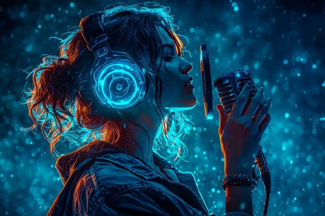 Podcast Host with Neon Glow Illustration
