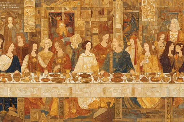 Royal Banquet Divine Drama Art Illustration