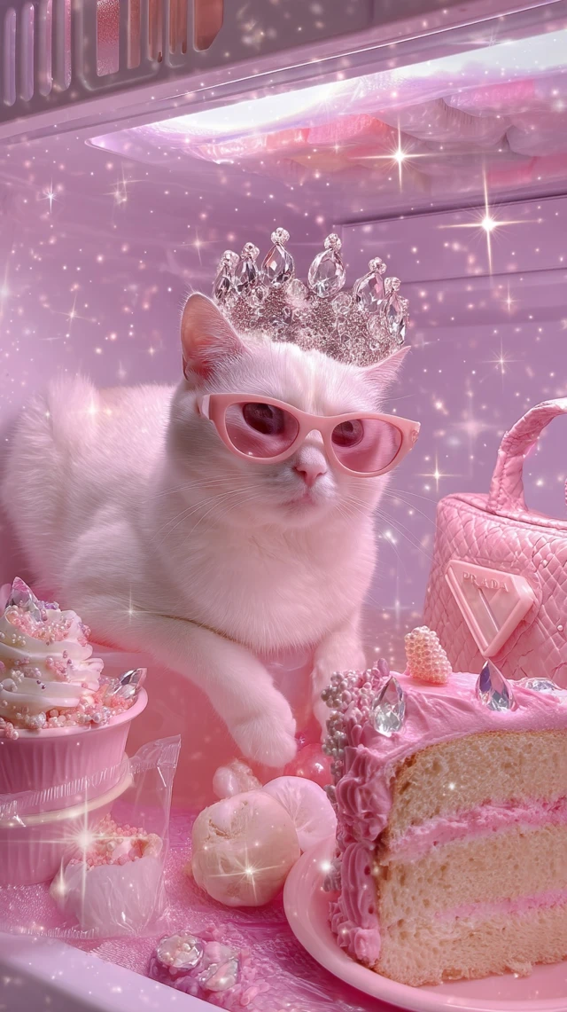 Kitty in Fridge with Crown and Prada