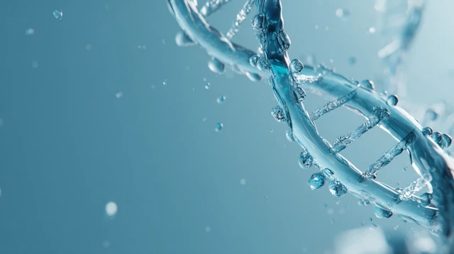 Futuristic DNA Helix with Liquid Droplets