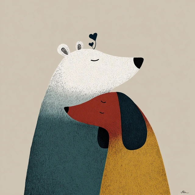 Cute Minimalist Bear Hug Art Friendship