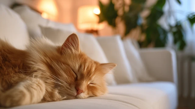 Sleeping Orange Cat on a Sofa Peaceful Scene