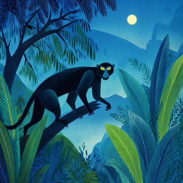 Monkey in Jungle Art Mary Blair Style