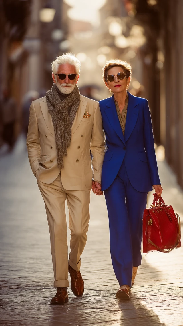 Elegant Senior Couple European Street Fashion