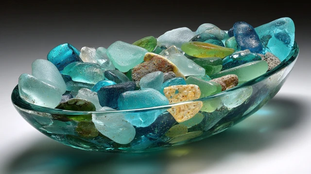 Seaglass in a Clear Bowl by the Beach