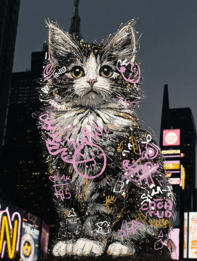 Cyberpunk Cat Neon City Collage