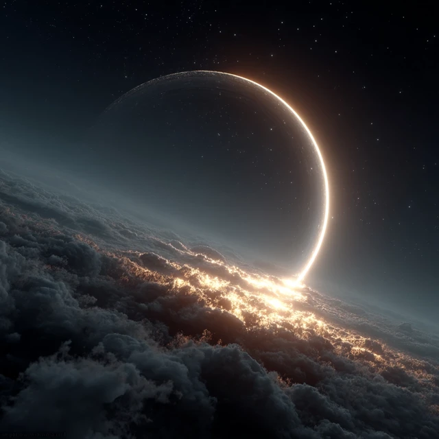 Glowing Ring in Space: Alien Planet and Stars