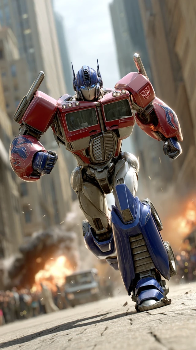 Transformer Robot in Action NYC Scene