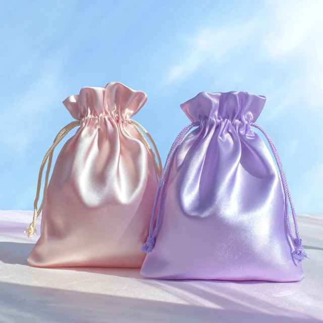 Satin Drawstring Pouches Blush Pink Lavender Purple