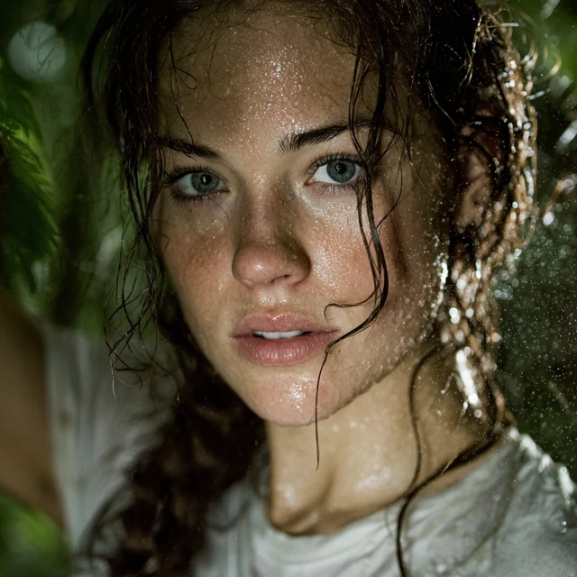 Rain Forest Portrait Man in Wet Shirt Hyperrealistic