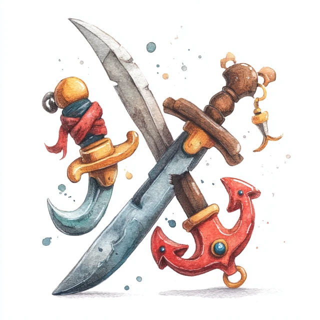 Cute Pirate Sword Clipart Watercolor Illustration