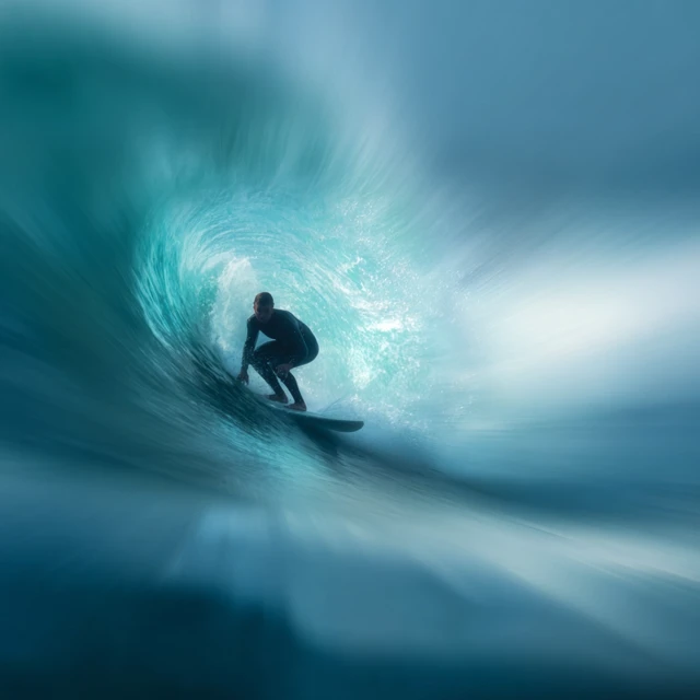 Surfer Riding the Barrel Wave