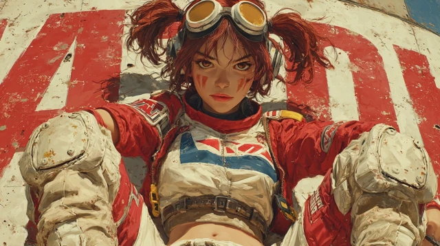 Anime Girl Pilot Red Suit Aggressive Pose