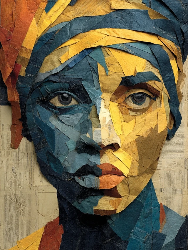 Cubist Portrait of Black Woman with Head Wrap