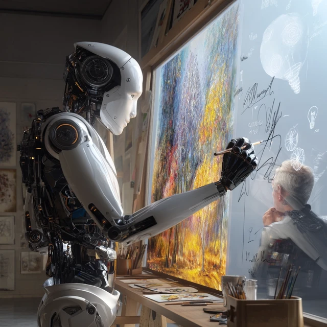 Robot Artist Creating Art in a Modern Studio