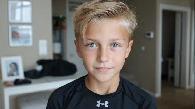 Young Boy with Blonde Hair and Blue Eyes