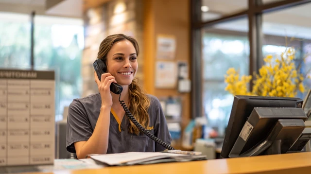 Medical Office Receptionist Answering Calls