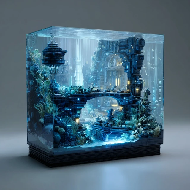 Sci Fi Aquarium Blue Underwater Space Art