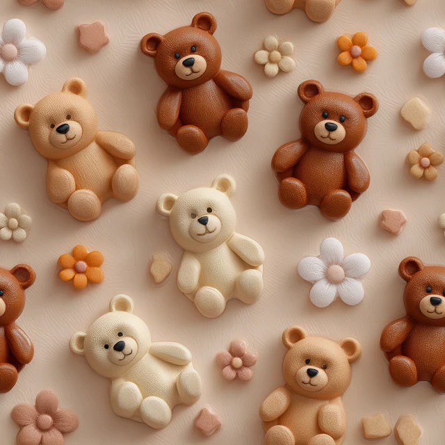 Cute Clay Teddy Bear Seamless Pattern for Wallpaper