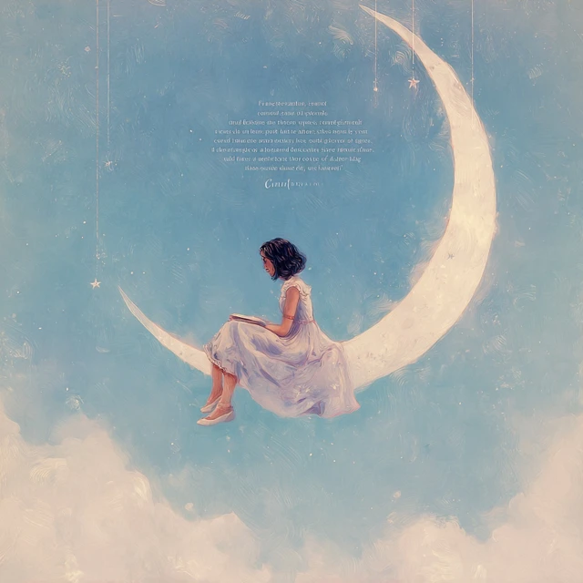 Girl on the Moon Whimsical Storybook Illustration