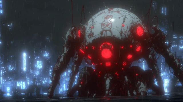 Cyberpunk Anime Robot Flytrap Design Scene