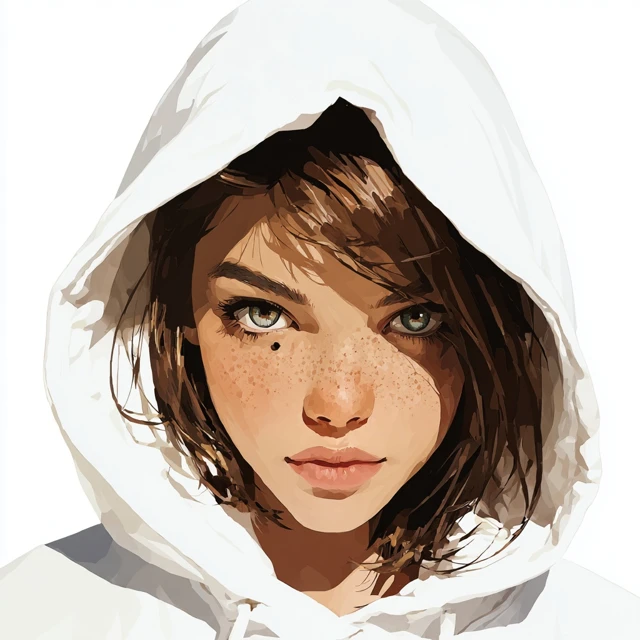 Young Woman in Hoodie Realistic Portrait