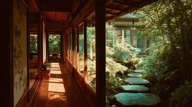 Luxury Japanese Hotel Hallway at Noon