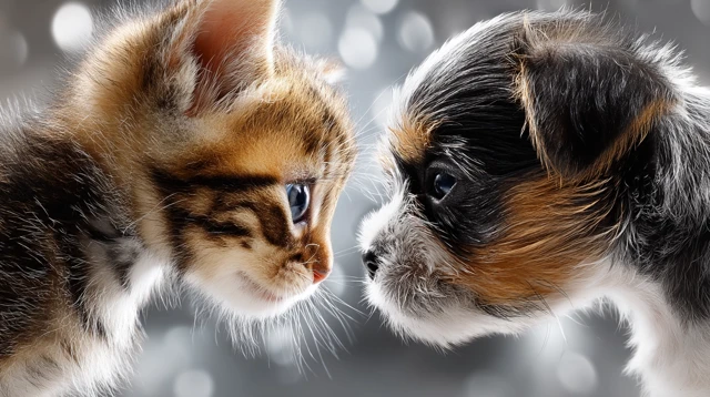 Cute Cats and Dogs Playing Together Adorable Illustration