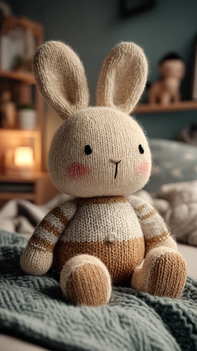 Handmade Knitted Bunny Stuffed Animal Pastel Bedroom