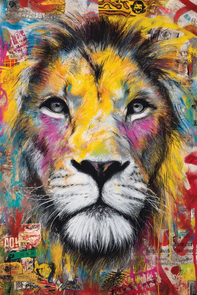 Colorful Lion Street Art: Pop Culture Graffiti Painting