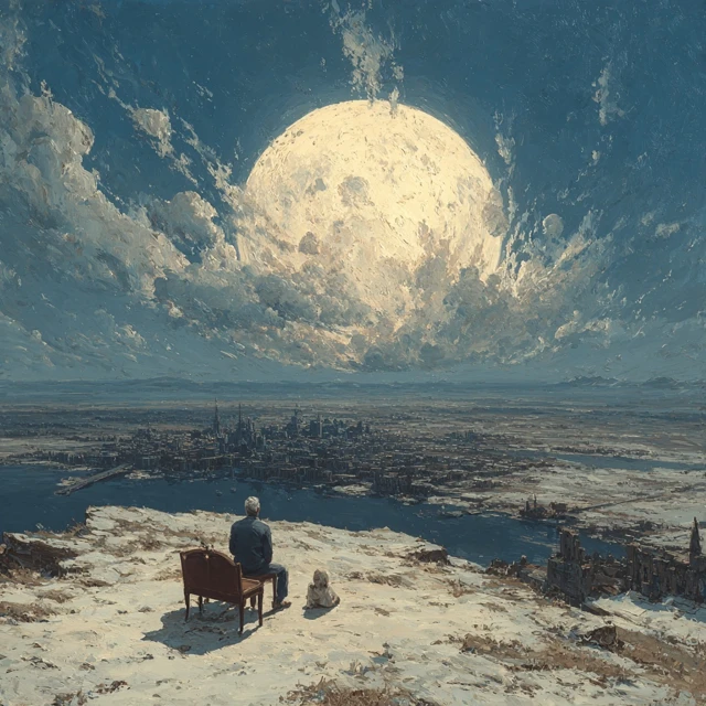 Man Contemplating the Moon Landscape Painting Ukraine