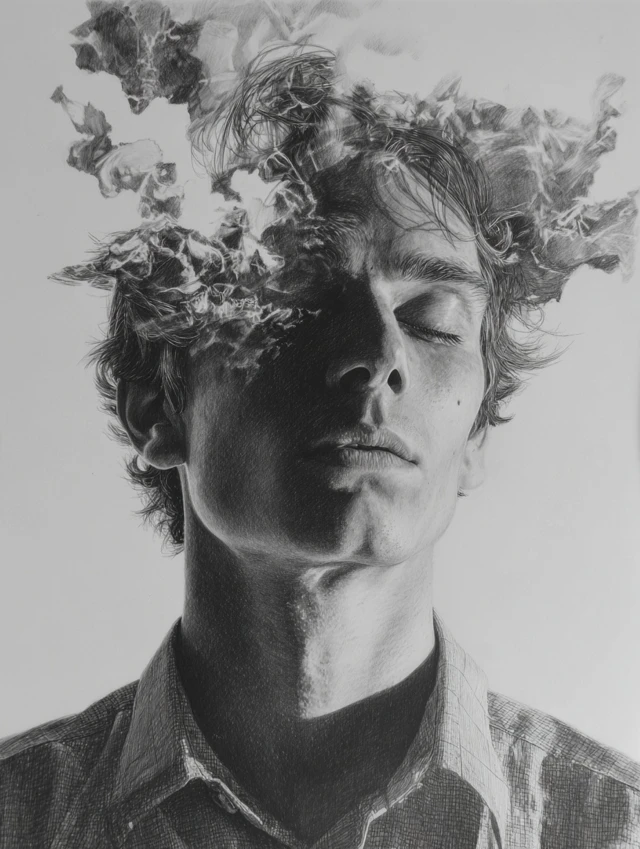 Man Daydreaming Hyperrealistic Pencil Drawing