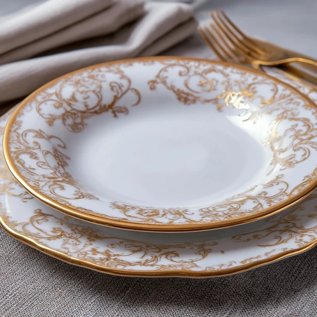 Luxury White and Gold Dinner Plates for Elegant Dining