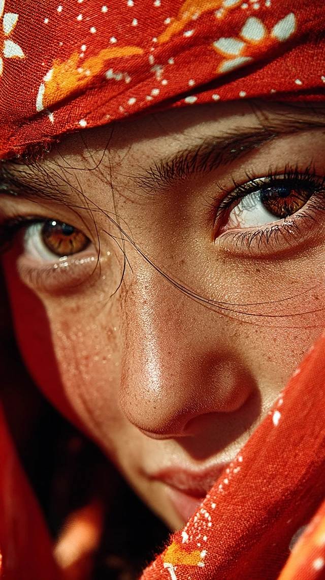Kyrgyz Woman Close Up Portrait with Headscarf