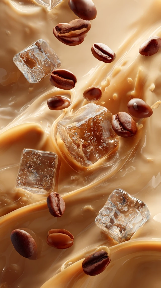 Iced Coffee Beans and Ice Cubes Delicious Drink