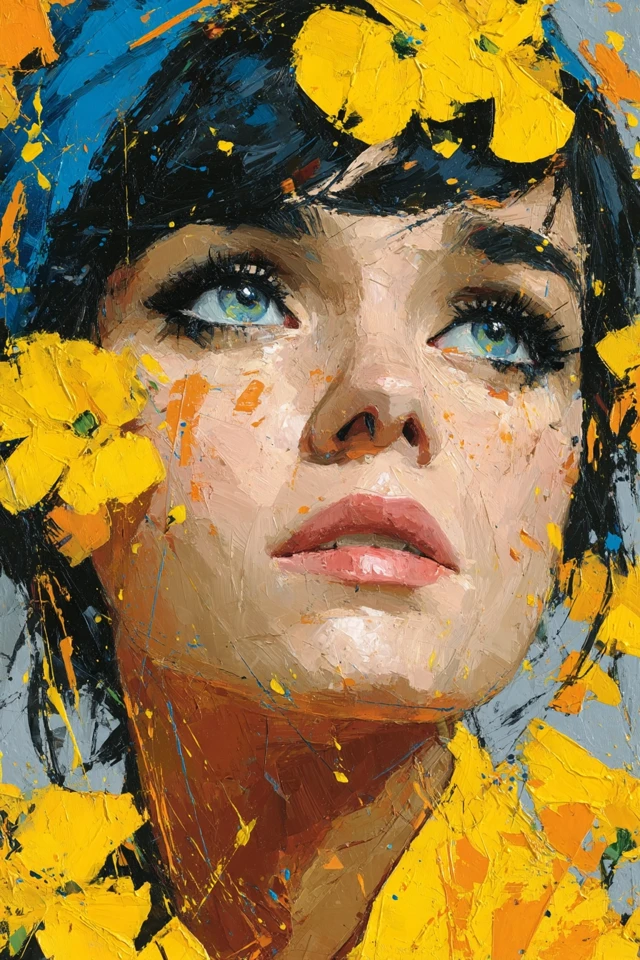 Woman with Flowers: Expressive Art